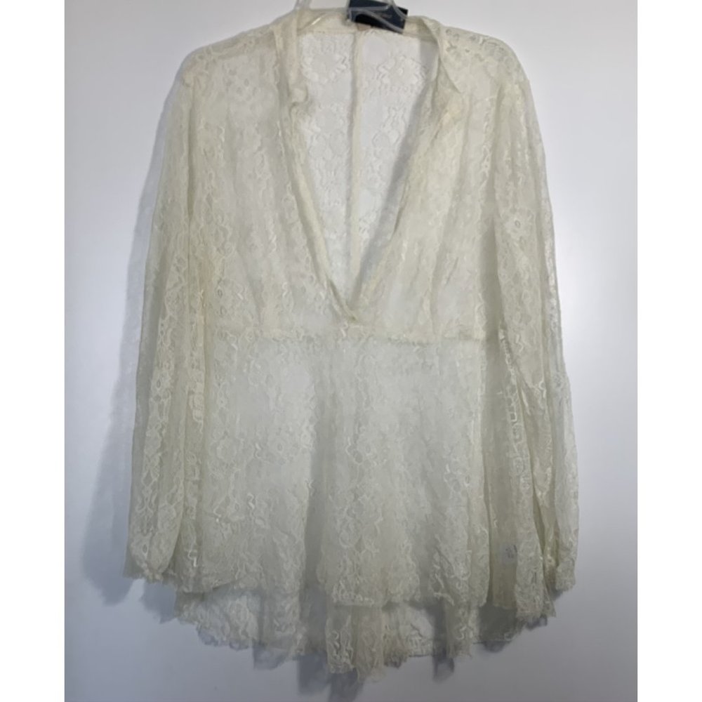 Seven7 Lace Babydoll Blouse V-Neck Ivory Sz 18/20